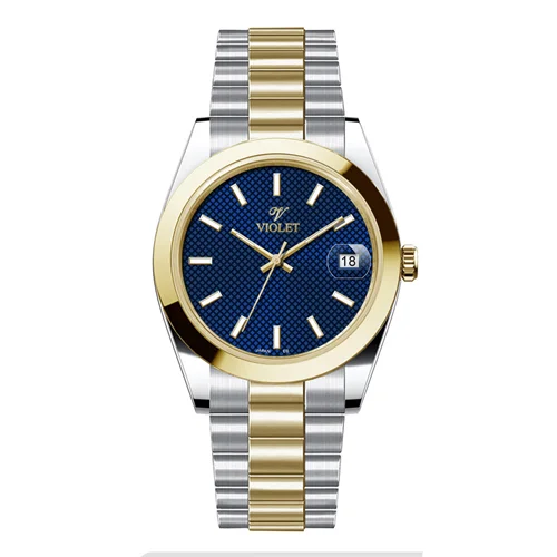 ساعت مچی عقربه ای مردانه ویولت دورنگ طلایی صفحه سرمه ای کد 0607/2