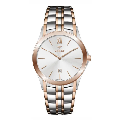 ساعت مچی عقربه ای مردانه ویولت دورنگ رزگلد صفحه سفید کد 0610/2