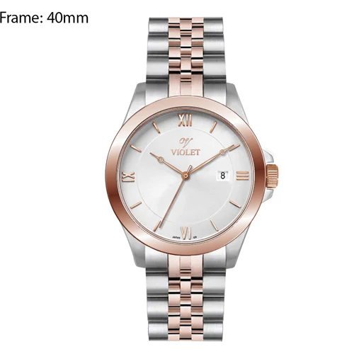 ساعت مچی عقربه ای مردانه ویولت دو رنگ رزگلد صفحه سفید کد 0590/2