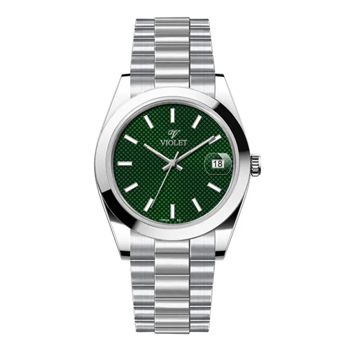 ساعت مچی عقربه ای مردانه ویولت استیل صفحه سبز کد 0607