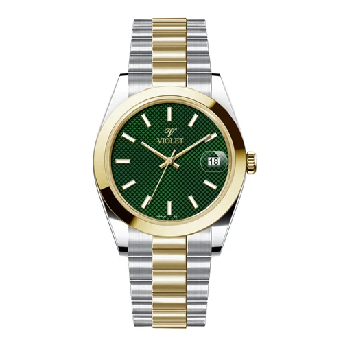 ساعت مچی عقربه ای مردانه ویولت دورنگ طلایی صفحه سبز کد 0607/2