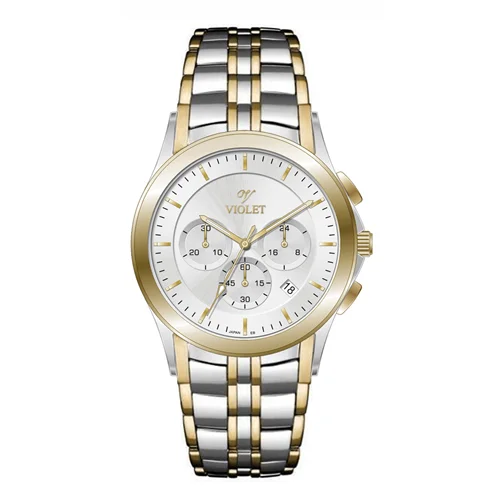 ساعت مچی عقربه ای مردانه ویولت دورنگ طلایی صفحه سبز کد 0611/2