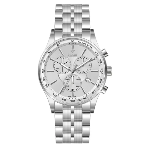 ساعت مچی عقربه ای مردانه ویولت استیل صفحه سفید کرنوگراف کد 0588
