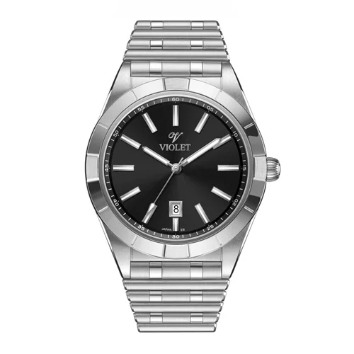 ساعت مچی عقربه ای مردانه ویولت استیل صفحه مشکی کد 0612