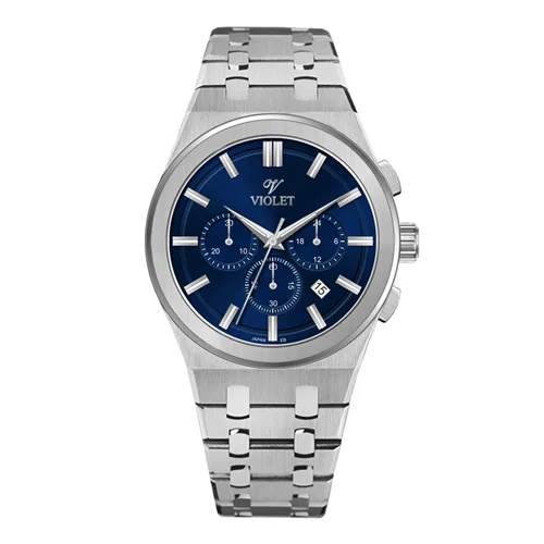 ساعت مچی عقربه ای مردانه ویولت استیل صفحه سرمه ای کد 0602
