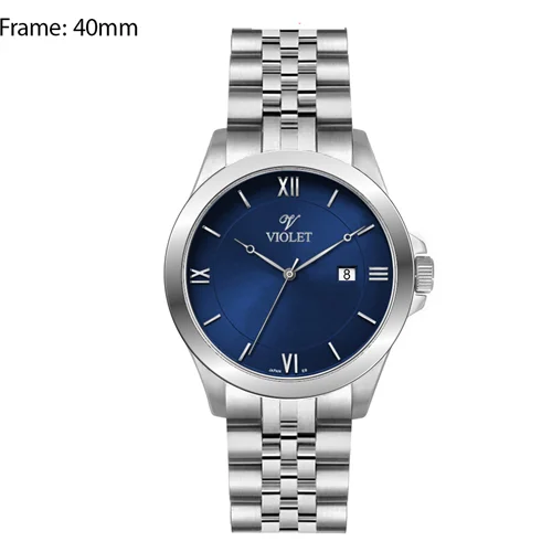 ساعت مچی عقربه ای مردانه ویولت استیل صفحه سرمه ای کد 0590