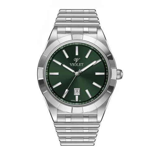 ساعت مچی عقربه ای مردانه ویولت استیل صفحه سبز کد 0612