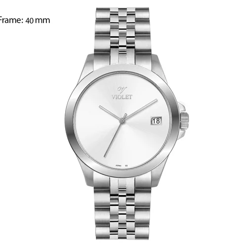 ساعت مچی عقربه ای مردانه ویولت استیل صفحه سفید کد 0589