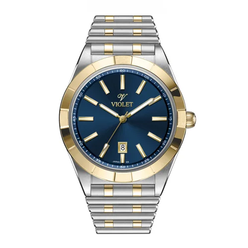 ساعت مچی عقربه ای مردانه ویولت دورنگ طلایی صفحه سرمه ای کد 0612/2