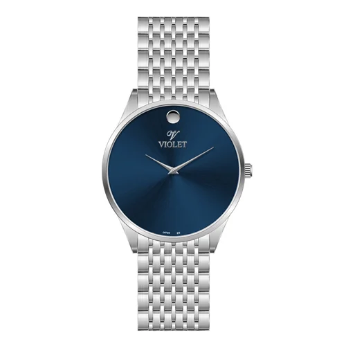 ساعت مچی عقربه ای مردانه ویولت استیل صفحه سرمه ای کد 0609