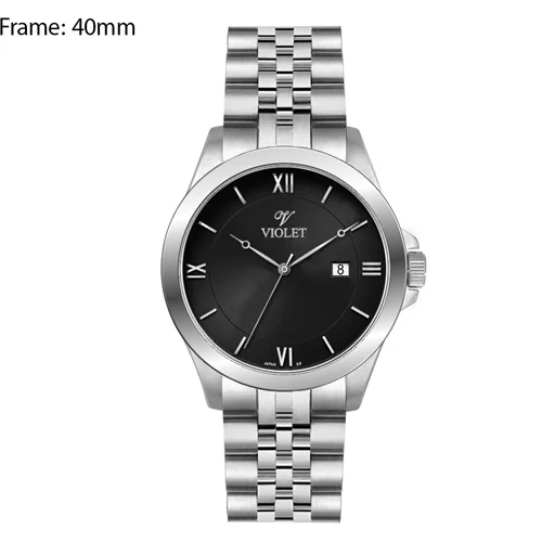 ساعت مچی عقربه ای مردانه ویولت استیل صفحه مشکی کد 0590