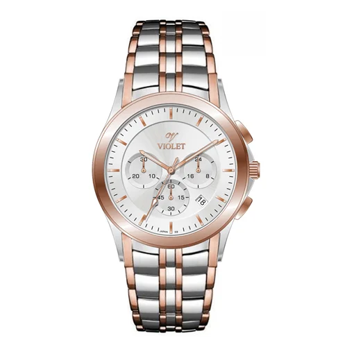 ساعت مچی عقربه ای مردانه ویولت دورنگ رزگلد صفحه سفید کد 0611/2