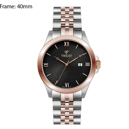 ساعت مچی عقربه ای مردانه ویولت دو رنگ رزگلد صفحه مشکی کد 0590/2