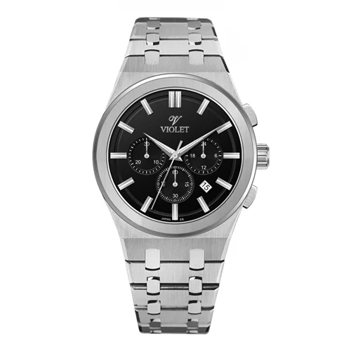 ساعت مچی عقربه ای مردانه ویولت استیل صفحه مشکی کد 0602