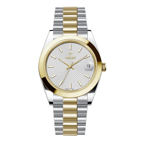 ساعت مچی عقربه ای مردانه ویولت دورنگ طلایی صفحه سفید کد 0607/2