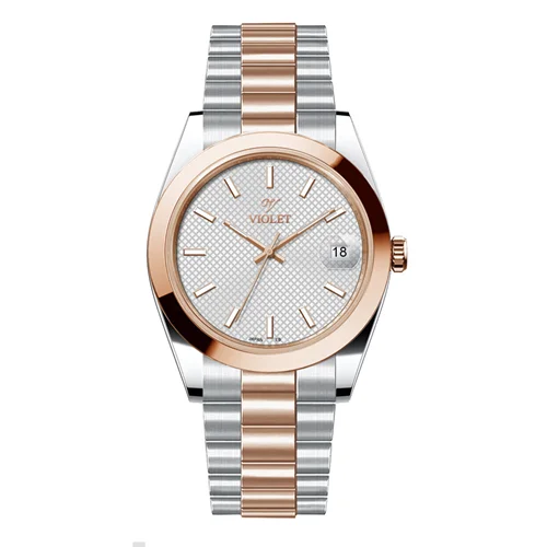 ساعت مچی عقربه ای مردانه ویولت دورنگ رزگلد صفحه سفید کد 0607/2