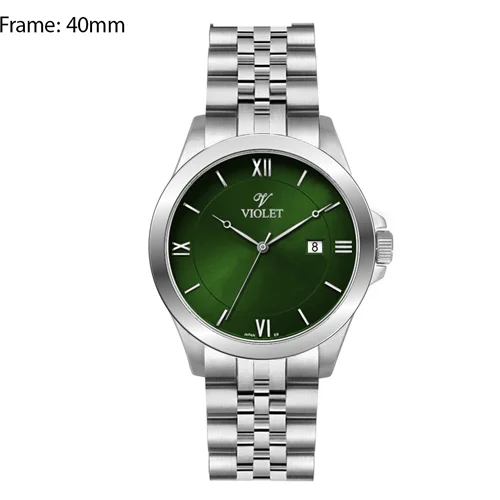 ساعت مچی عقربه ای مردانه ویولت استیل صفحه سبز کد 0590