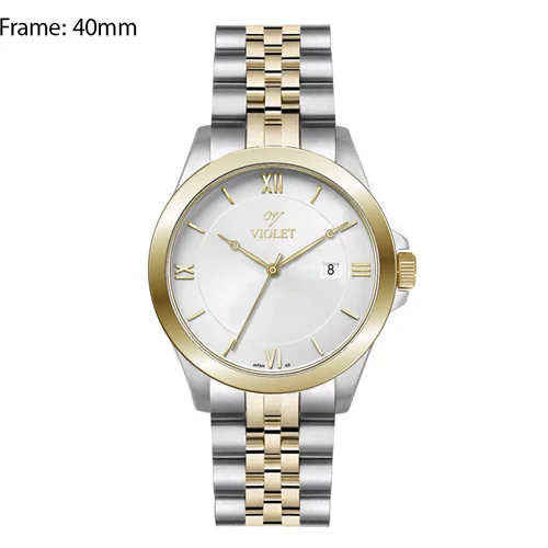 ساعت مچی عقربه ای مردانه ویولت دو رنگ طلایی صفحه سفید کد 0590/2