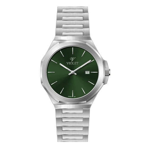 ساعت مچی عقربه ای مردانه ویولت استیل صفحه سبز کد 0623