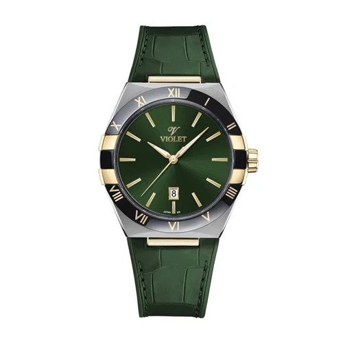 ساعت مچی عقربه ای مردانه ویولت استیل طلایی صفحه سبز کد 0616/2