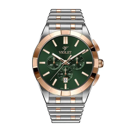 ساعت مچی عقربه ای مردانه ویولت دورنگ رزگلد صفحه سبز کد0613/2