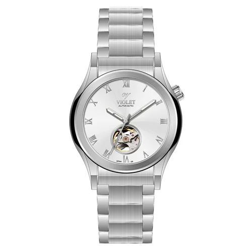 ساعت مچي ويولت، اتوماتيك، گرد فلزی، استيل صفحه سفیدکد 0563