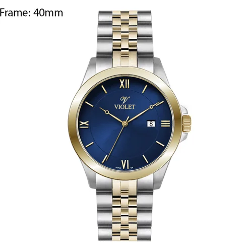 ساعت مچی عقربه ای مردانه ویولت دو رنگ طلایی صفحه سرمه ای کد 0590/2