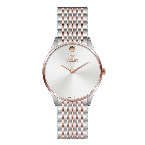 ساعت مچی عقربه ای مردانه ویولت دورنگ رزگلد صفحه سفید کد 0609/2