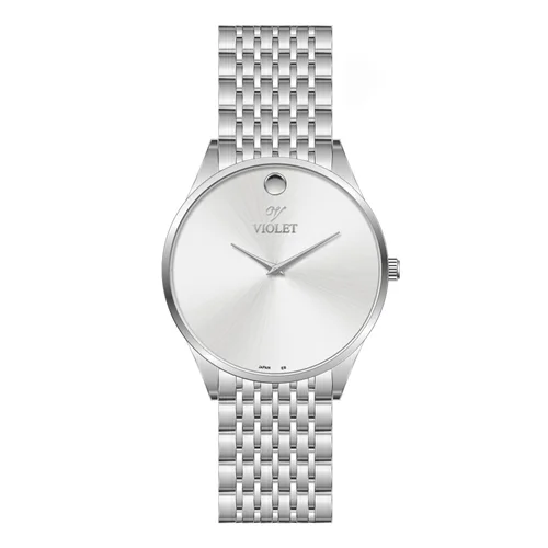 ساعت مچی عقربه ای مردانه ویولت استیل صفحه سفید کد 0609