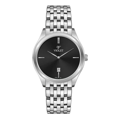 ساعت مچی عقربه ای مردانه ویولت استیل صفحه مشکی کد 0608