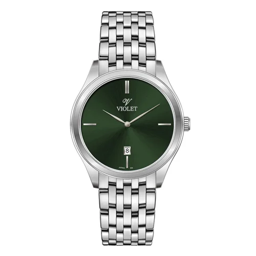 ساعت مچی عقربه ای مردانه ویولت استیل صفحه سبز کد 0608