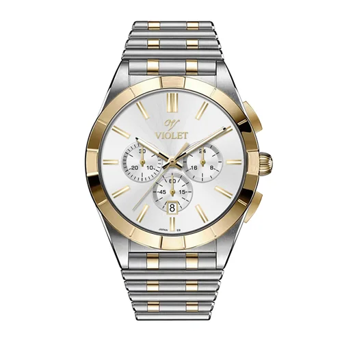 ساعت مچی عقربه ای مردانه ویولت دورنگ طلایی صفحه سفید کد 0613/2