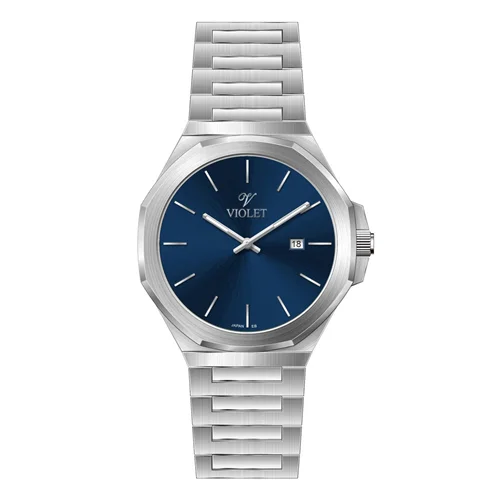 ساعت مچی عقربه ای مردانه ویولت استیل صفحه سرمه ای کد 0623