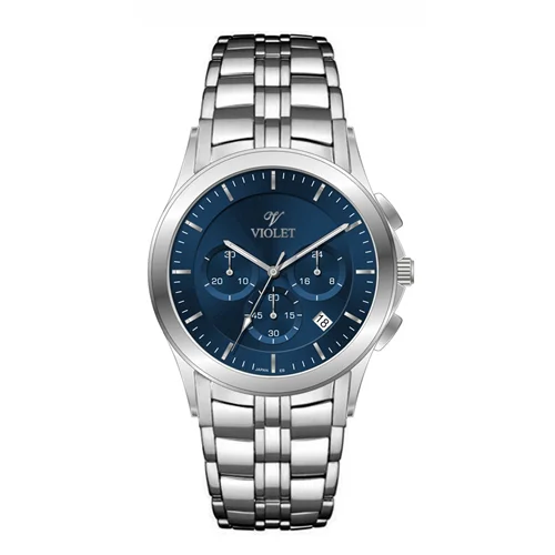 ساعت مچی عقربه ای مردانه ویولت استیل صفحه سرمه ای کد 0611