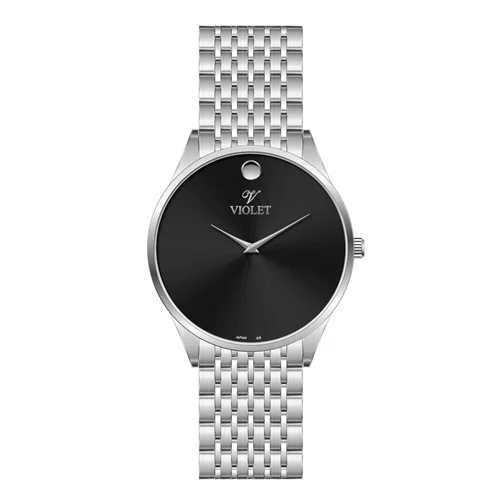 ساعت مچی عقربه ای مردانه ویولت استیل صفحه مشکی کد 0609