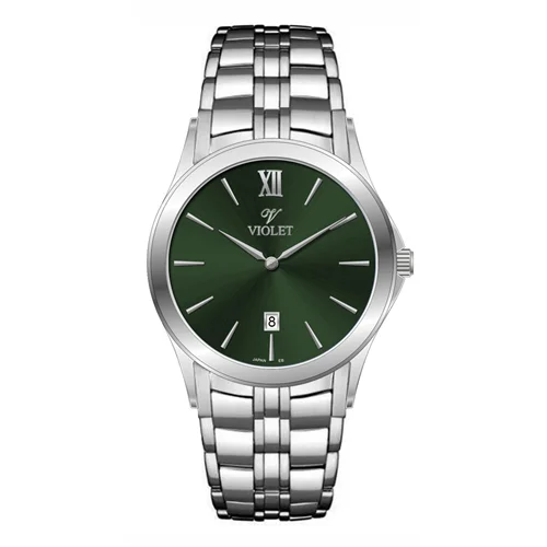 ساعت مچی عقربه ای مردانه ویولت استیل صفحه سبز کد 0610