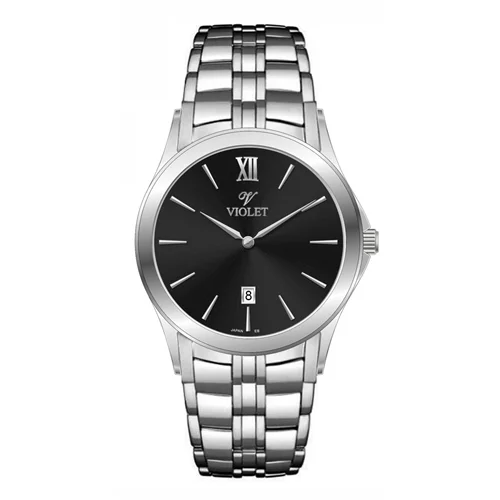 ساعت مچی عقربه ای مردانه ویولت استیل صفحه مشکی کد 0610