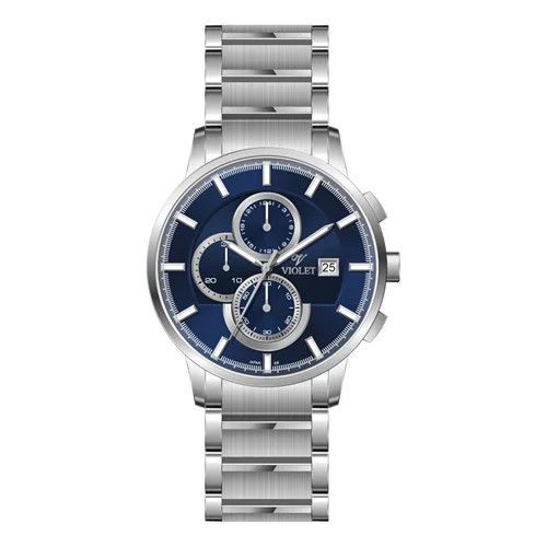 ساعت مچی عقربه ای مردانه ویولت استیل صفحه سرمه ای کرنوگراف کد 0585