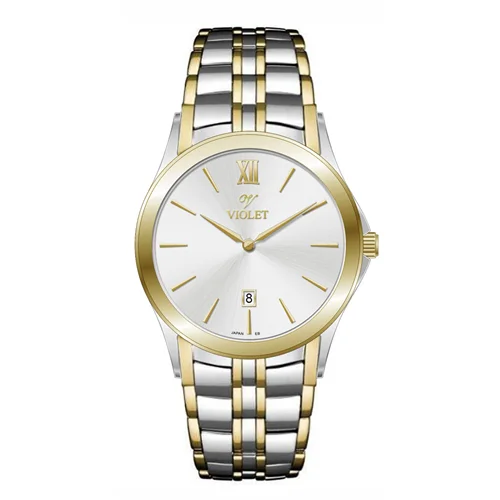 ساعت مچی عقربه ای مردانه ویولت دورنگ طلایی صفحه سفید کد 0610/2