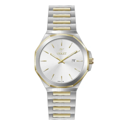 ساعت مچی عقربه ای مردانه ویولت دورنگ طلایی صفحه سفید کد 0623/2