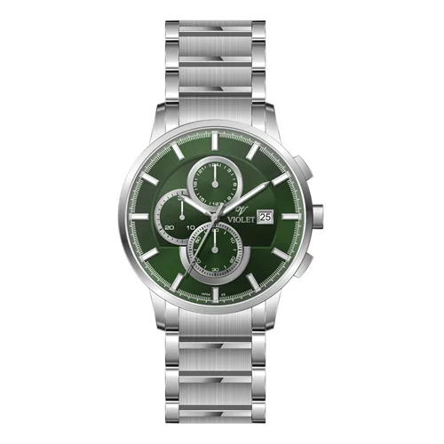 ساعت مچی عقربه ای مردانه ویولت استیل صفحه سبز کرنوگراف کد 0585