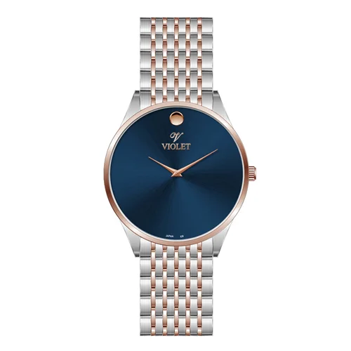 ساعت مچی عقربه ای مردانه ویولت دورنگ رزگلد صفحه سرمه ای کد 0609/2