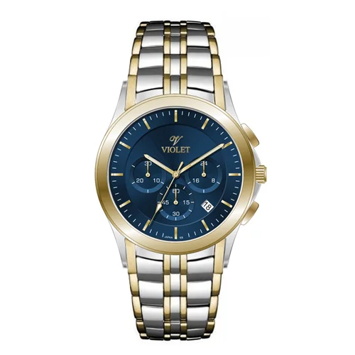 ساعت مچی عقربه ای مردانه ویولت دورنگ طلایی صفحه سرمه ای کد 0611/2