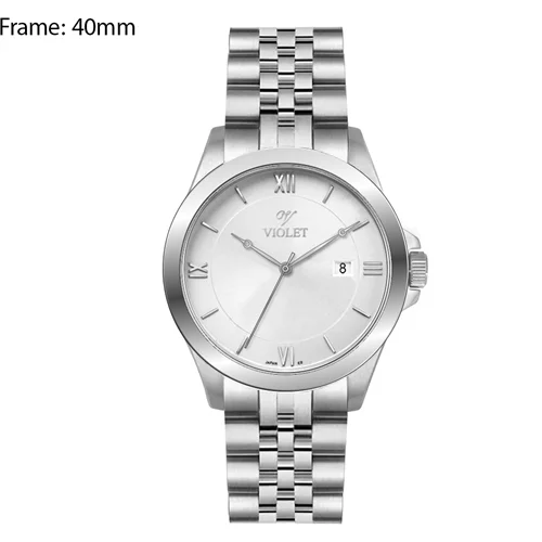 ساعت مچی عقربه ای مردانه ویولت استیل صفحه سفید کد 0590