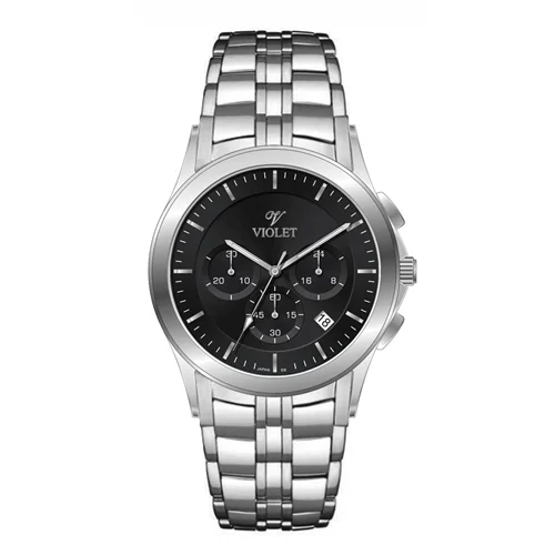 ساعت مچی عقربه ای مردانه ویولت استیل صفحه مشکی کد 0611