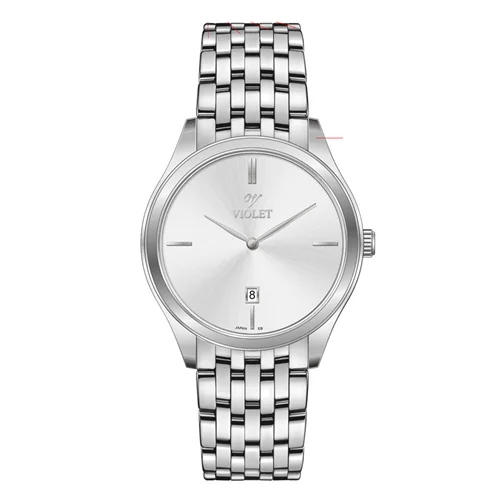ساعت مچی عقربه ای مردانه ویولت استیل صفحه سفید کد 0608