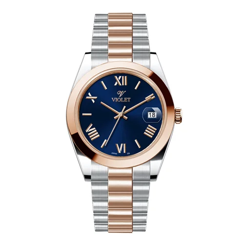 ساعت مچی عقربه ای مردانه ویولت دورنگ رزگلد صفحه سرمه ای کد 0606/2