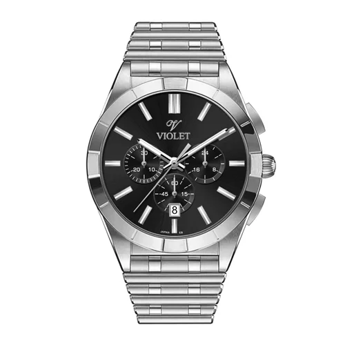ساعت مچی عقربه ای مردانه ویولت استیل صفحه مشکی کد 0613