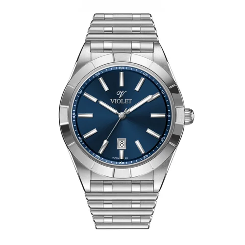 ساعت مچی عقربه ای مردانه ویولت استیل صفحه سرمه ای کد 0612