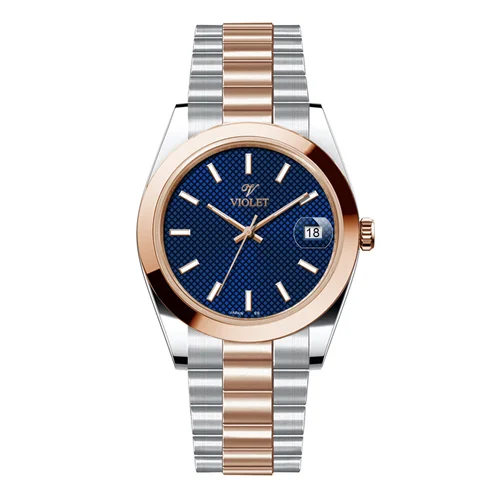 ساعت مچی عقربه ای مردانه ویولت دورنگ رزگلد صفحه سرمه ای کد 0607/2